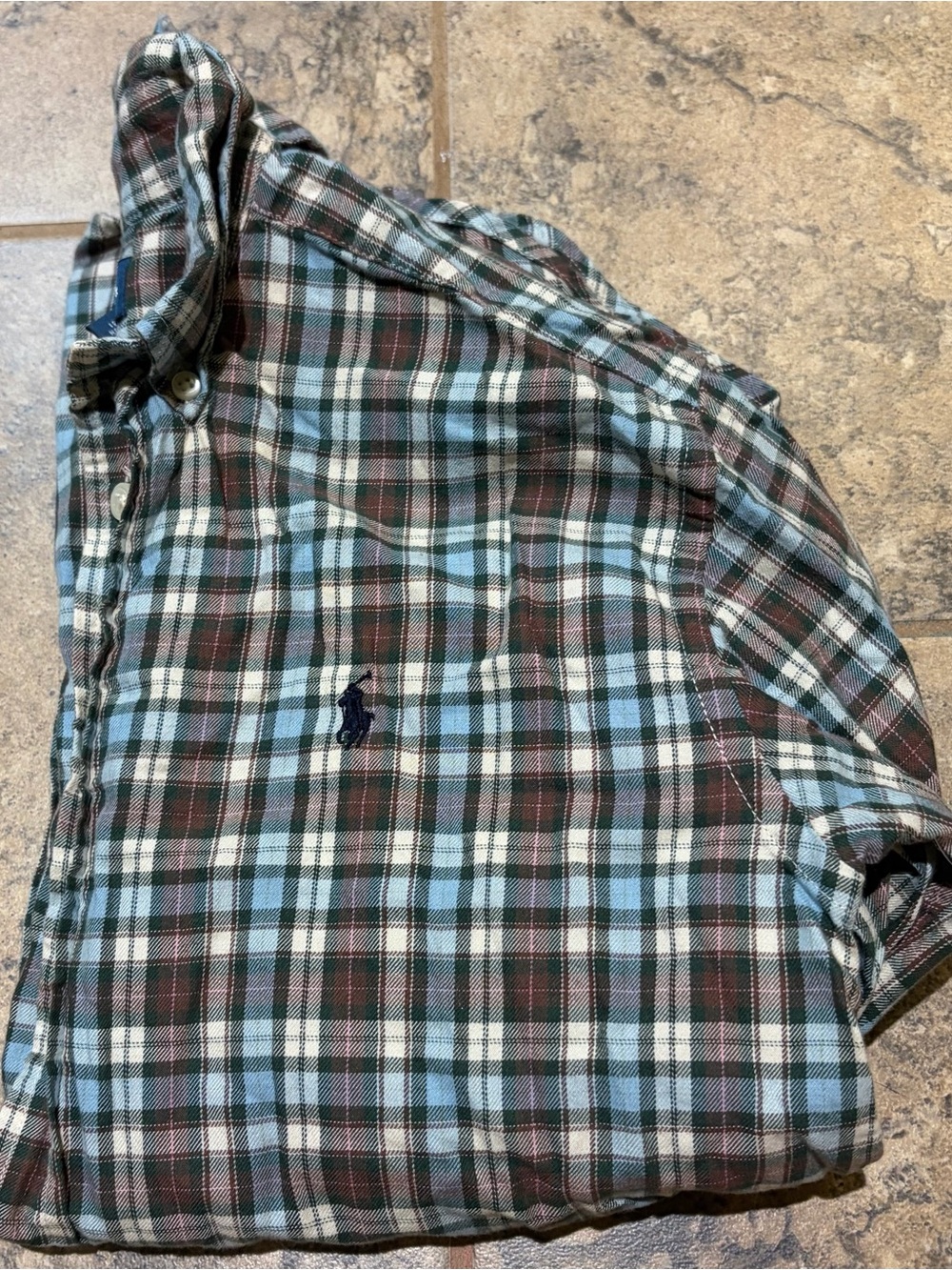 Ralph Lauren Boys size M (10-12) Blue & Green Plaid Button-Down Shirt